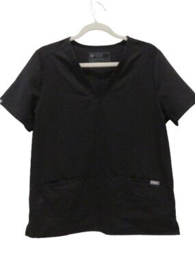 FIGS Casma Three Pocket Scrub Top in Black Size Medium Technical Comfort
